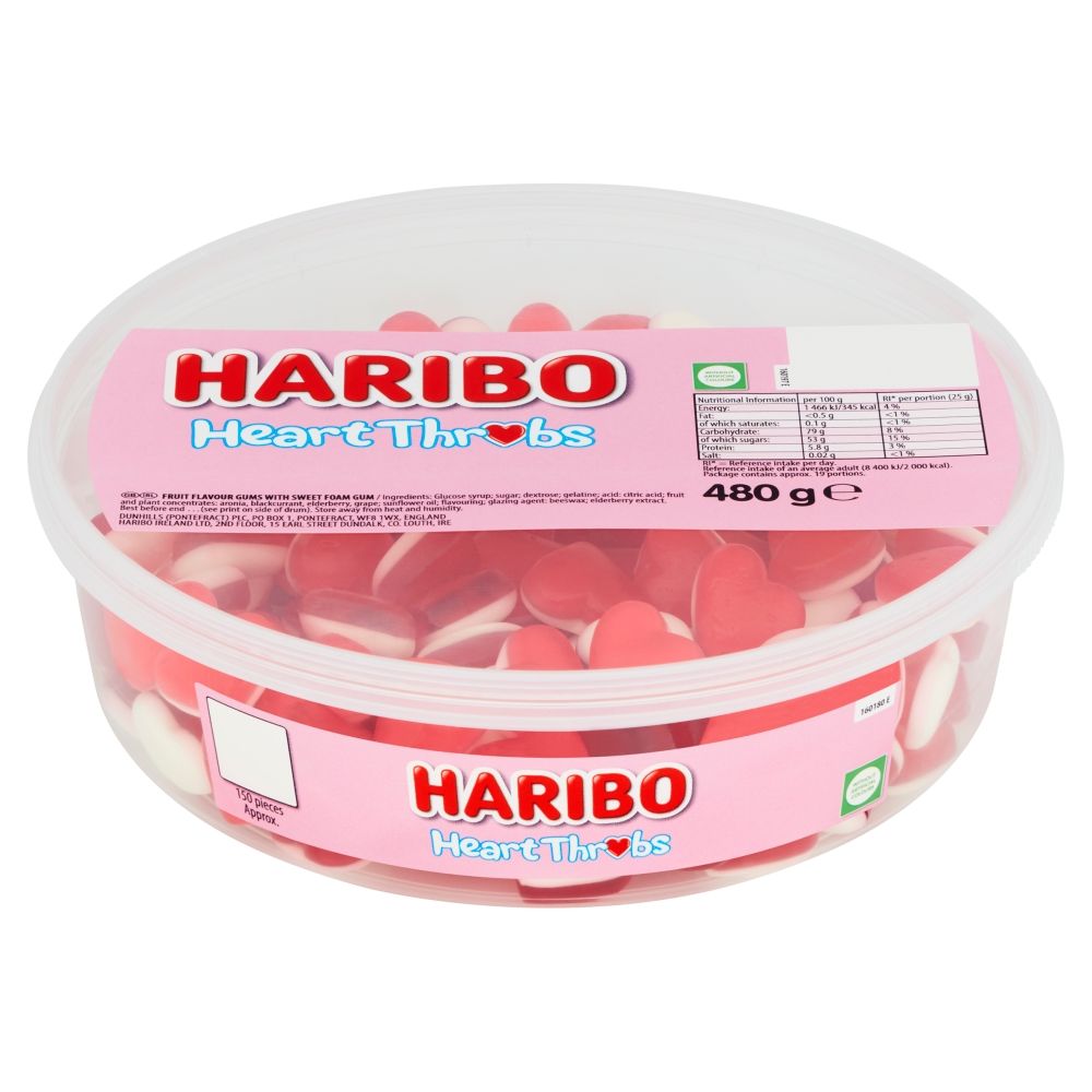 Haribo Tubs Heart Throbs 480g (BF:2025-03-31)