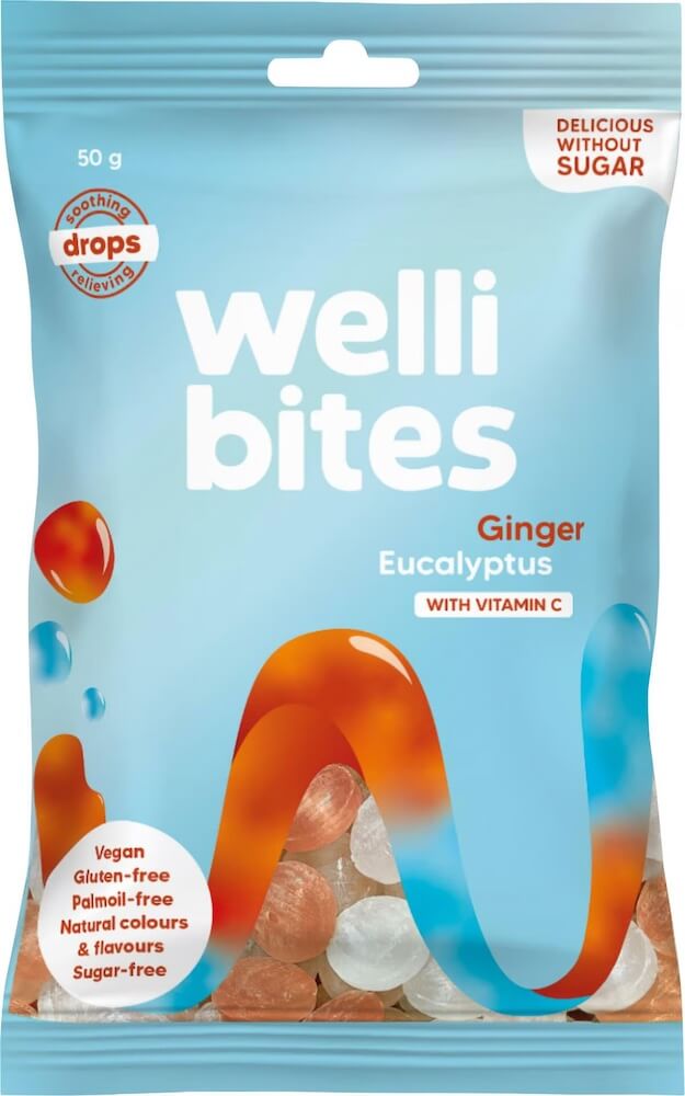 Wellibites Drops Ginger & Eucalyptus 50g