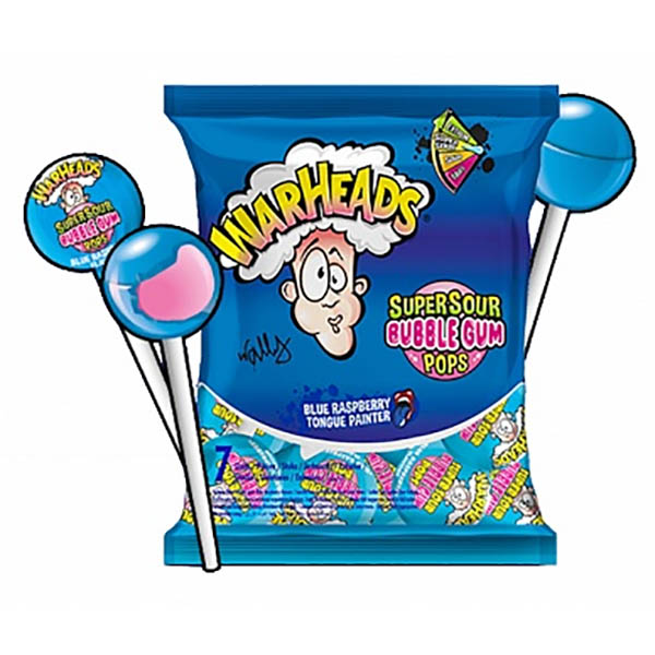 Warheads Super Sour Bubble Gum Pops Blue Raspberry 105g
