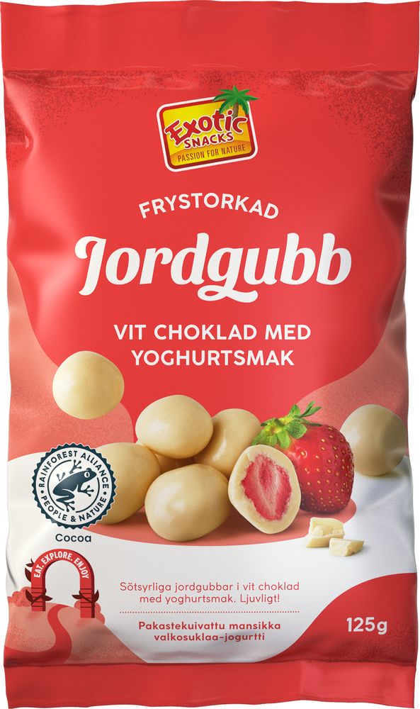 Exotic Snacks Frystorkad Jordgubb Vit Choklad Yoghurt 125g