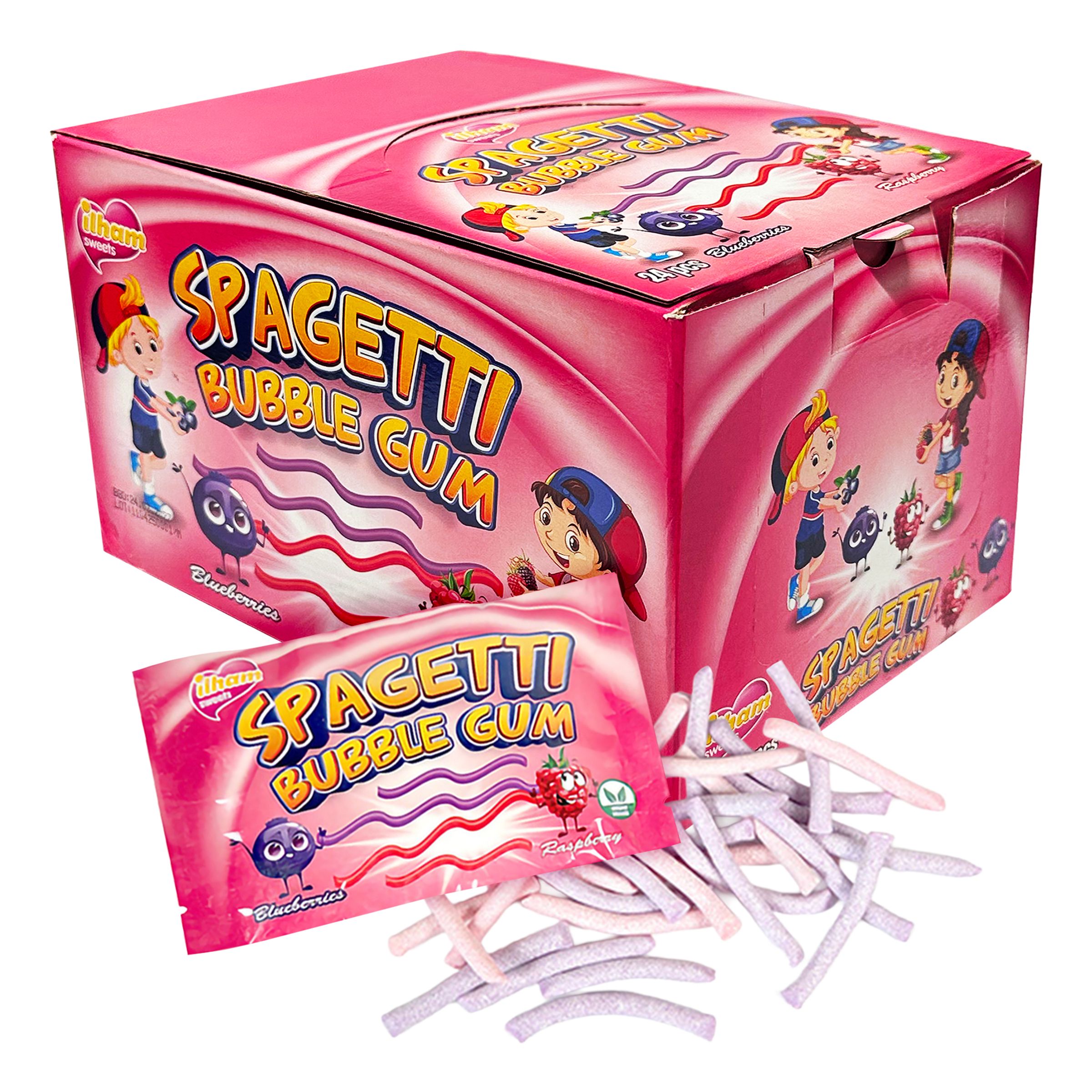 Spaghetti Bubble Gum Blueberry & Raspberry Storpack - 24-pack