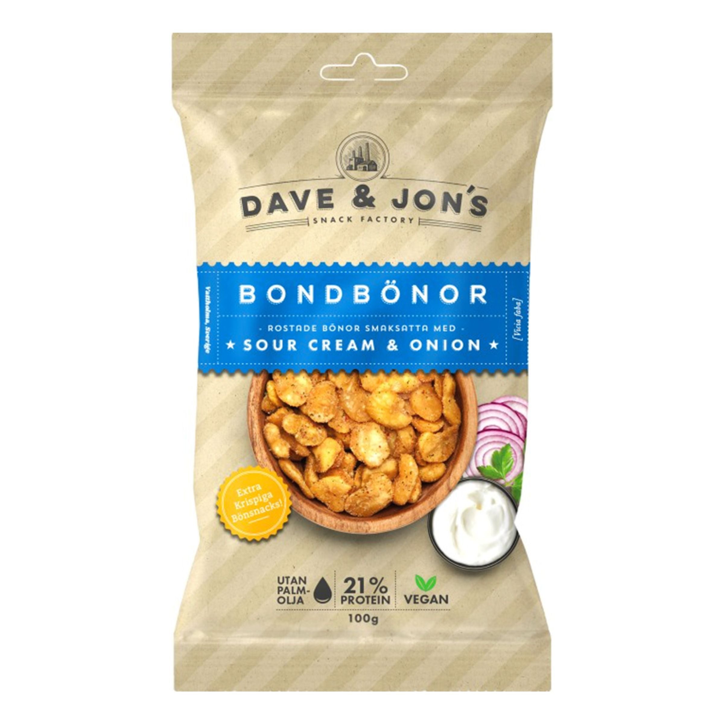 Dave & Jons Rostade Bondbönor Sour Cream & Onion - 100 g