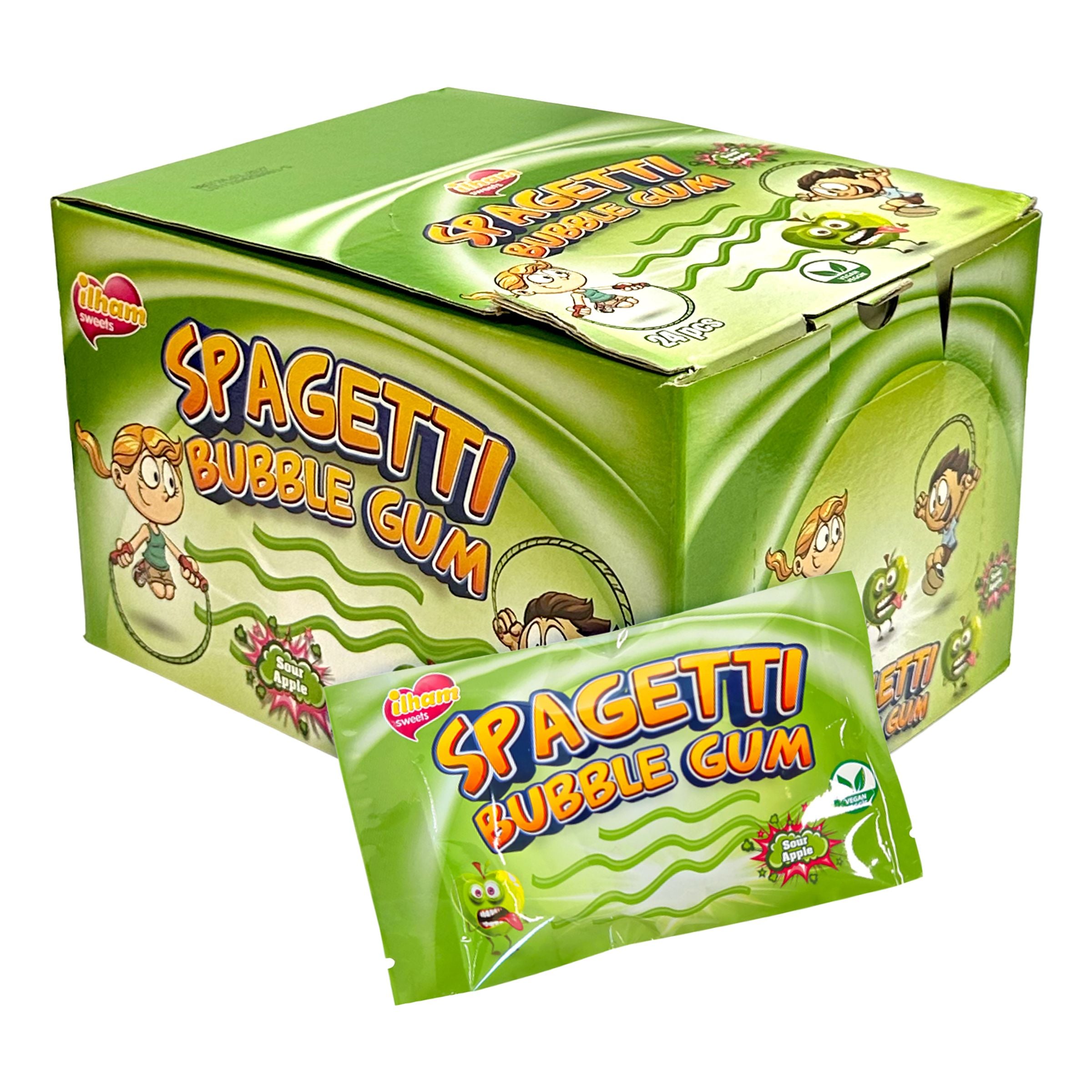 Spagetti Bubble Gum Sour Apple Storpack - 24 x 40 g
