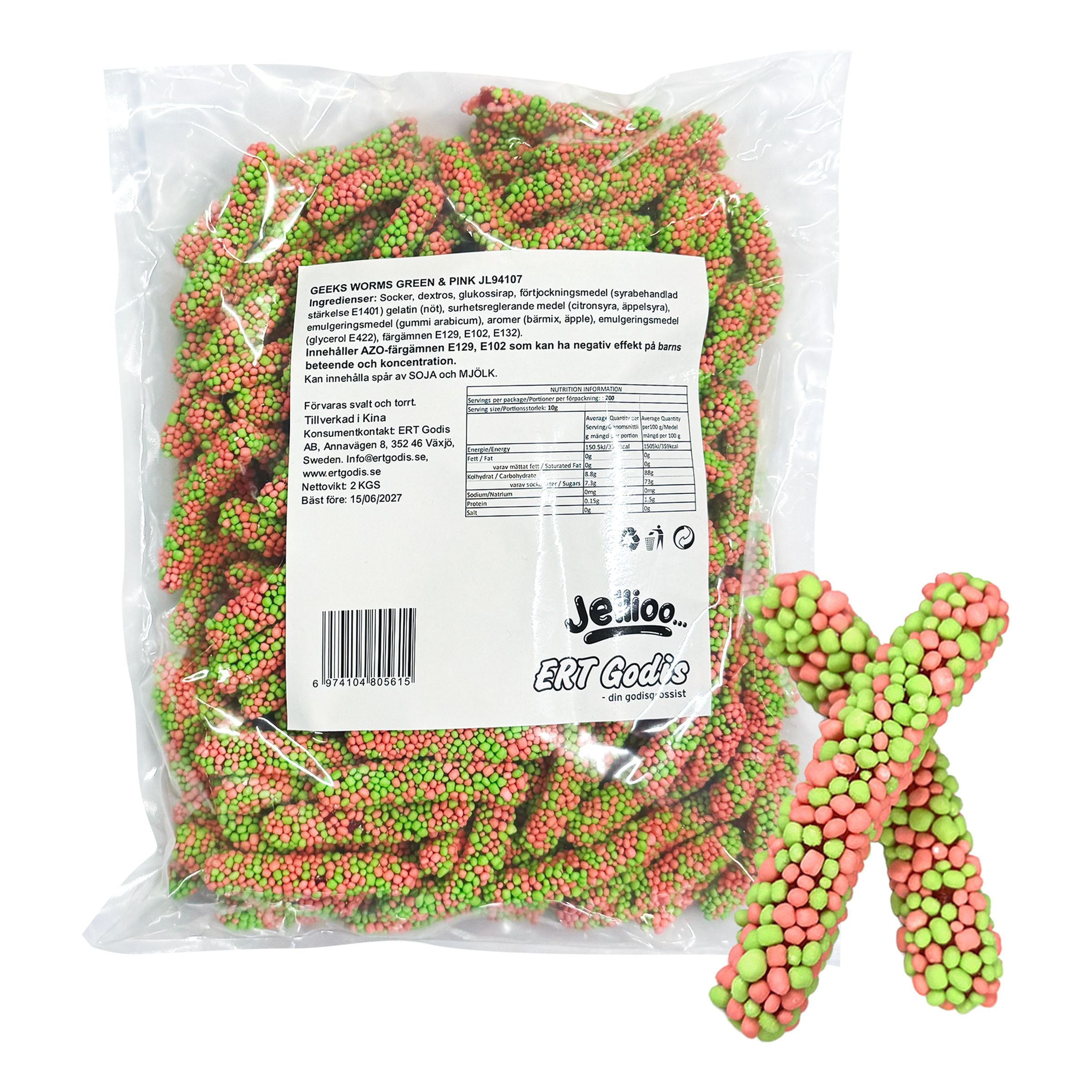 Jellioo Geeks Worms Green & Pink Storpack - 2 kg