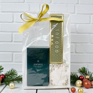 Presentset God Jul i cellofan (Te, praliner och tomte)